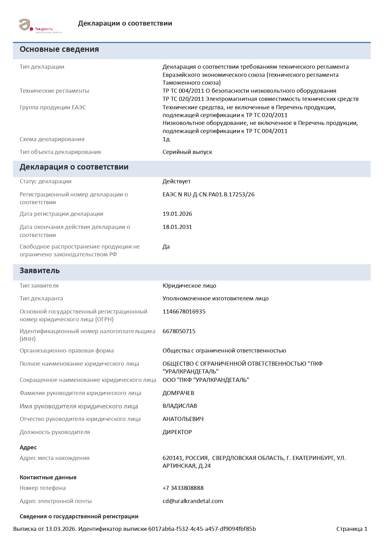 Декларация соответствия радиоуправления TELEcontrol